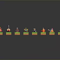 Colorful Icons Arranged On Green Square Grid With Various Small Symbols