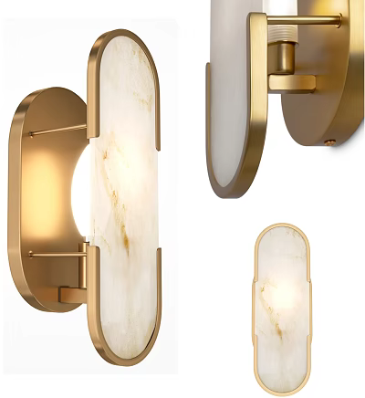Elegant Modern Wall Sconce With Gold Metal Frame Marble Panel And Warm Light 3d model