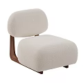 Soft Cream Lounge Chair With Plush Upholstery And Brown Wooden Frame