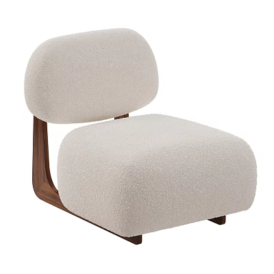 Soft Cream Lounge Chair With Plush Upholstery And Brown Wooden Frame 3d model