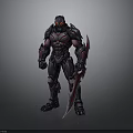 Futuristic Armored Warrior With Red Accents Holding Large Sword In Battle Stance