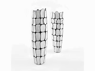 Two Tall Modern Decorative Vases With Geometric Pattern And Textured Surface 3d model