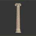 Elegant Classical Fluted Marble Column With Ornate Capital And Green Accents