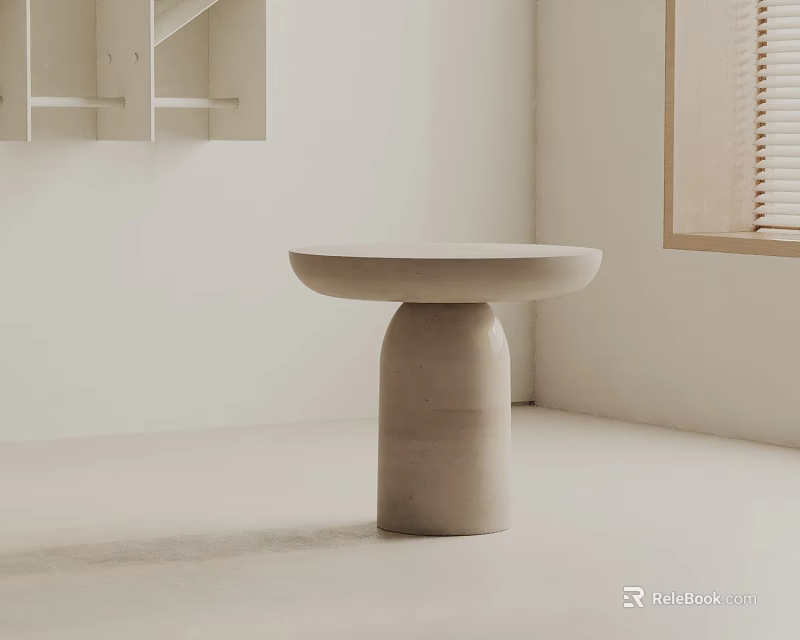 Modern Concrete Side Table with Round Top and Cylindrical Base in White Minimalist Interior 3d model 