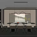 Modern Restaurant Interior With Dining Table Stylish Chairs Pendant Lights And Decorative Art