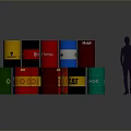 Household Supplies Including Various Colored Oil Drums With Person Silhouette Nearby