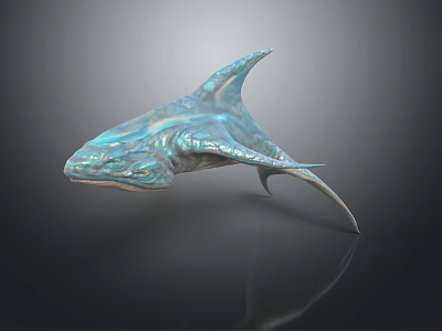 Iridescent Teal Aquatic Animal With Streamlined Body Unique Fins And Dark Background Reflection 3d model