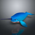 Blue Narwhal with Long Tusk and Pink Belly on Dark Background with Reflection