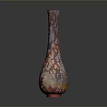 Sculptural Carving Vase With Vibrant Red Purple Orange Colorful Speckled Artistic Design