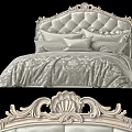 Luxurious Double Bed With Carved Upholstered Headboard And Light Colored Bedding 3d model
