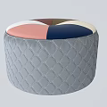 Modern Round Stool With Multicolor Patchwork Top And Diamond Quilted Gray Base 3d model