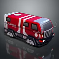 Red And White Ambulance With Modern Stylish Design Windows And Wheels