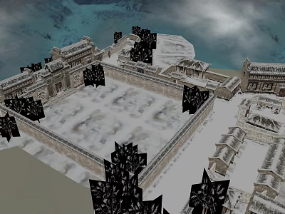 Ancient Architecture Courtyard With Snow Covered Ground And Traditional Stone Walls 3d model