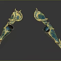 Blue Ornate Armored Gauntlets With Detailed Fantasy Design And Shiny Surface