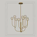 Modern Gold Frame Chandelier With Textured Spherical Glass Shades On Grey Wall