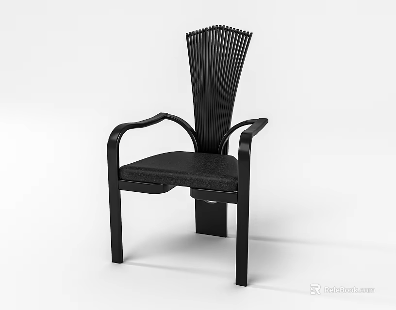 Black Modern Leisure Chair With Armrests And Vertical Slat Back Design 3d model 