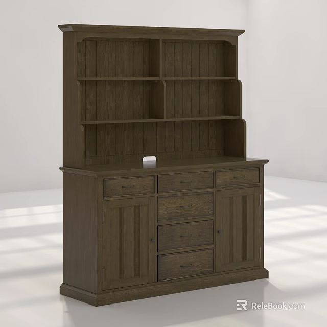 Walnut Wooden Sideboard with Drawers Cabinet Doors and Open Shelves Design 3d model 