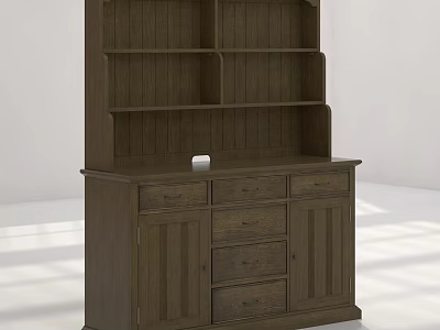 Walnut Wooden Sideboard with Drawers Cabinet Doors and Open Shelves Design 3d model