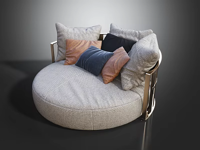 Modern Round Single Sofa With Metal Frame And Colorful Fabric Cushions 3d model