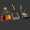 Electronic Devices Collection Including Retro Camera Handheld Gaming Device Monitor Router And Colorful Control Console