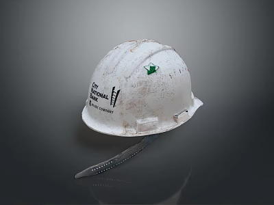 Fitzgerald Construction Worn Safety Helmet With Green Mark And Dirty Surface 3d model