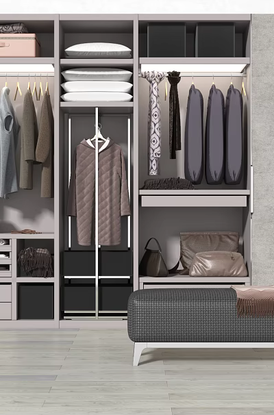 Modern Wardrobe Interior With Organized Clothing Hanging Storage And Shoes Compartment 3d model