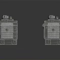 Two Silver Square Commercial Equipment Units With Grid Design Surface And Top Antenna