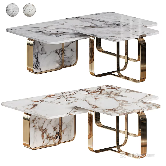 Luxurious Modern Coffee Table With Marble Tabletop And Gold Metal Legs Frame Design 3d model 
