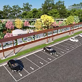 Landscaped Garden Wall With Greenery And Parking Area For Cars