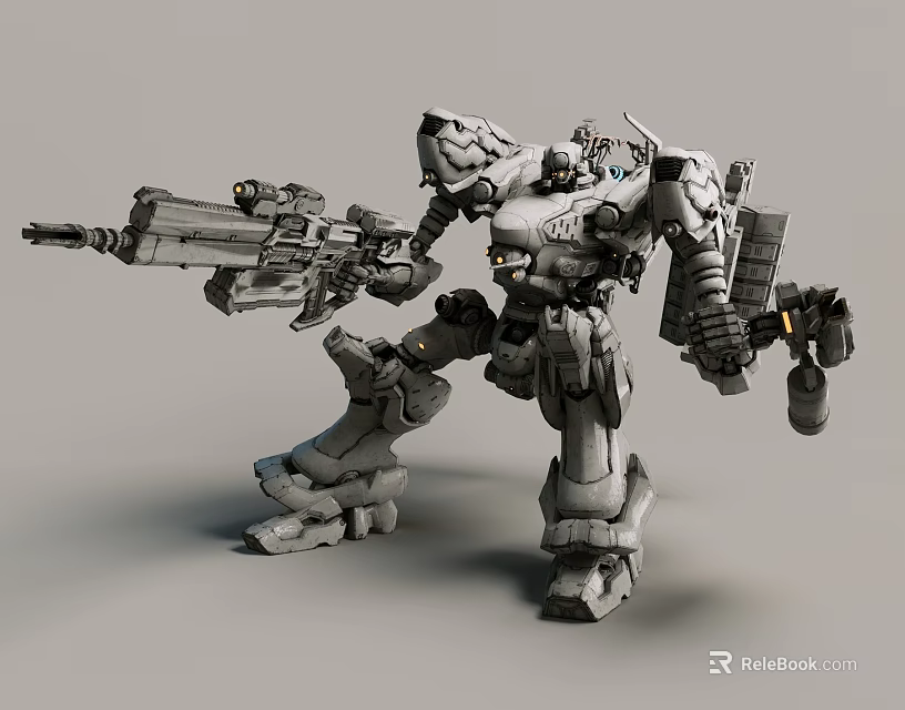 Futuristic Mech Robot Game Movie Character With Heavy Machine Gun And Detailed Armor 3d model 