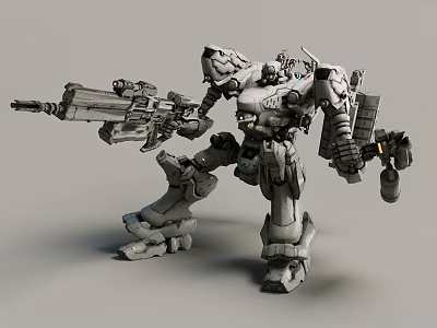 Futuristic Mech Robot Game Movie Character With Heavy Machine Gun And Detailed Armor 3d model