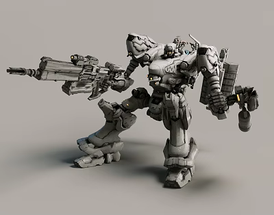 Futuristic Mech Robot Game Movie Character With Heavy Machine Gun And Detailed Armor 3d model