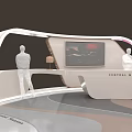 Modern Exhibition Booth Design With Curved Structure Display Screens And Tables For Zhonggang Real Estate
