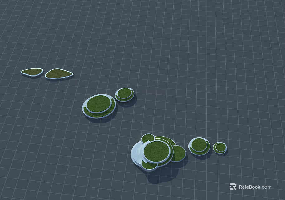 Garden Landscape Design With Circular Green Lawn Areas And Layered Layout 3d model 