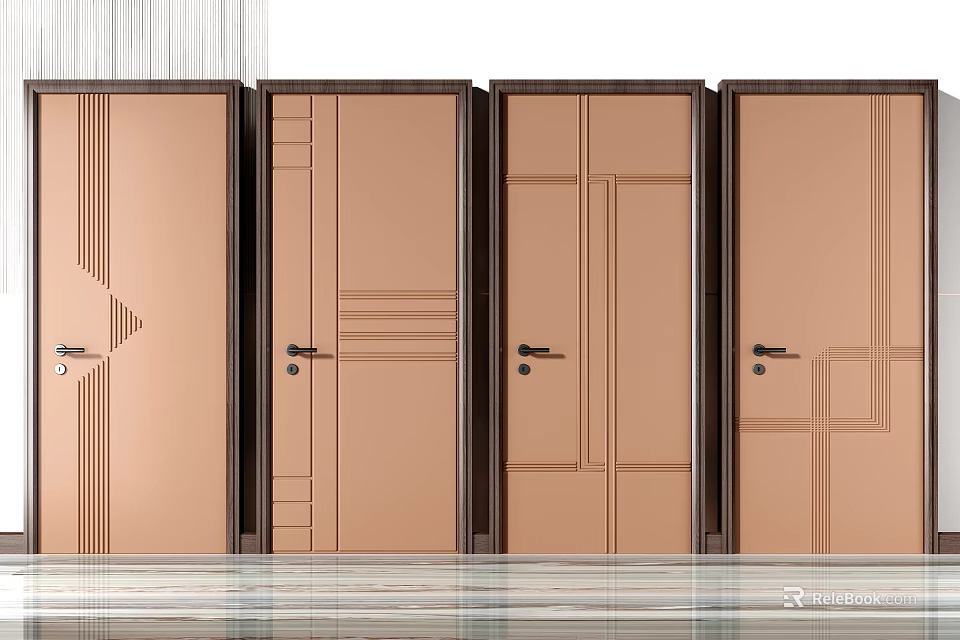 Modern Interior Hinged Doors With Various Panel Styles And Wooden Finish 3d model