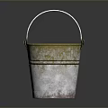 Vintage Rustic Metal Bucket With Silver Body Handle And Rusty Yellow Rim