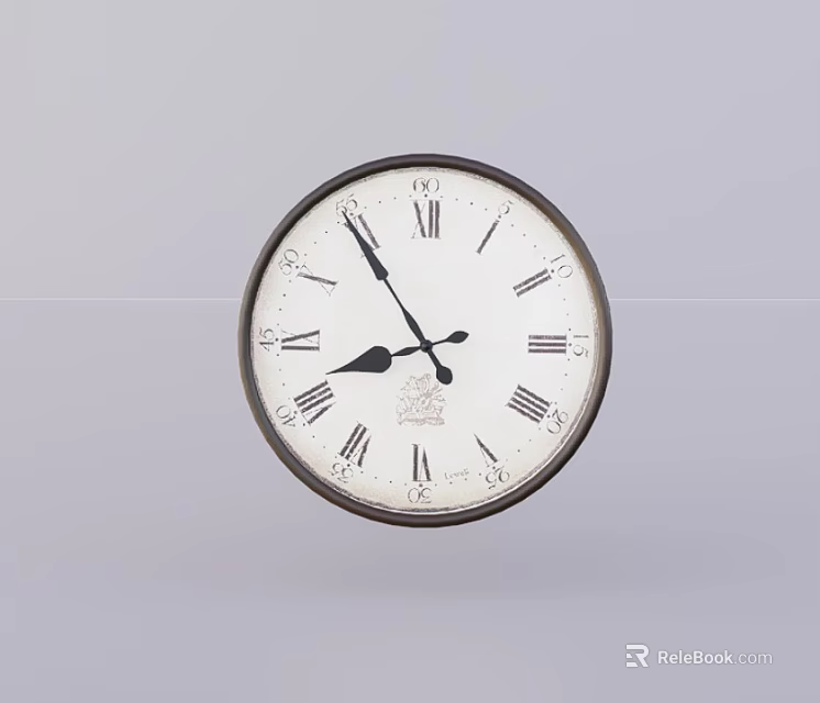 Vintage Round Wall Clock With White Dial And Roman Numerals Design 3d model 