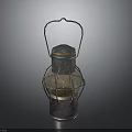 Vintage Metal Lantern With Handle Frame Blue Top And Solid Base