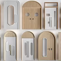Various Door Designs Featuring Wooden White Arch and Rectangular Shapes with Handles 3d model