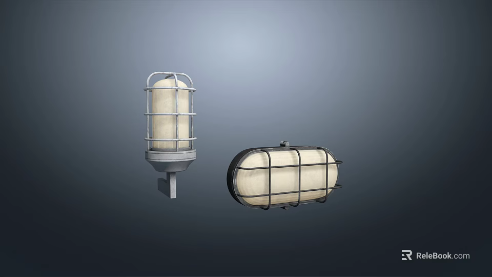 Modern Industrial Wall Lamp With Metal Grid Frame And Cylindrical Glass Shade 3d model 