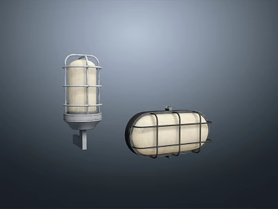 Modern Industrial Wall Lamp With Metal Grid Frame And Cylindrical Glass Shade 3d model