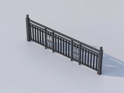 Sleek Modern Black Metal Railing With Vertical Slats And Decorative Posts 3d model