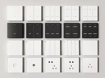 Modern White And Black Switch Panels With Single Double Triple Gang And Socket Outlets 3d model