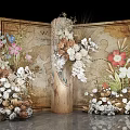 Elegant Floral Arrangement With Vintage Map Background And Wooden Cylindrical Vase
