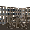 Wooden Desk With Bookshelves Filled With Books And Two Chairs Blue Sky And Hanging Lamp