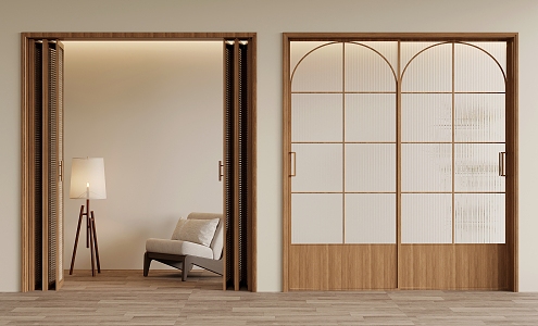 Middle antique interior door sliding door folding door 3d model