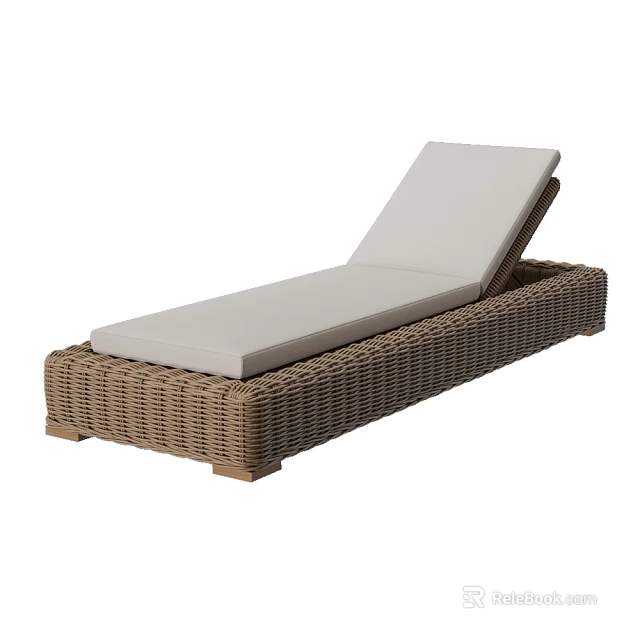 Brown Wicker Lounge Chair with White Cushion for Outdoor Use and Modern Design 3d model 