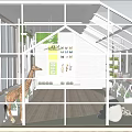 Villa Balcony with Green Plants Kids Playing Animal Models Glass Roof and Wooden Floor