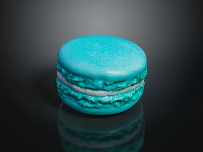 Vibrant Blue Macaron With Smooth Shell And White Cream Filling On Black Background 3d model