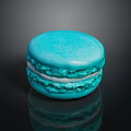 Vibrant Blue Macaron With Smooth Shell And White Cream Filling On Black Background